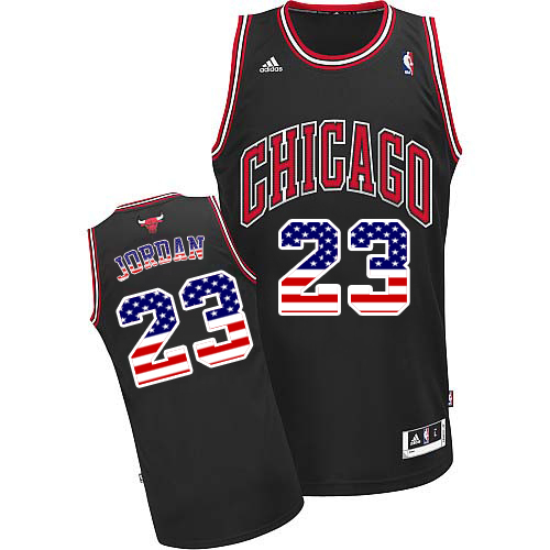 Michael Jordan Authentic In Black Adidas NBA Chicago Bulls USA Flag Fashion #23 Men's Jersey