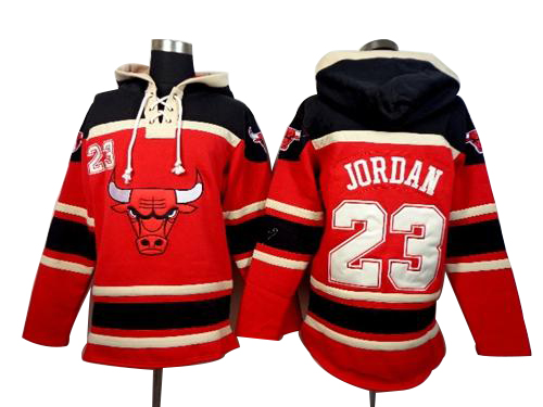 Michael Jordan Authentic In Red Adidas NBA Chicago Bulls Sawyer Hooded Sweatshirt #23 Men's Jersey