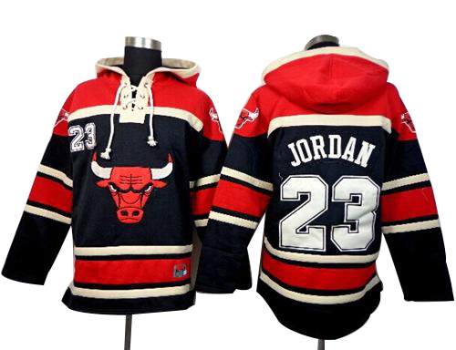 Michael Jordan Authentic In Black Adidas NBA Chicago Bulls Sawyer Hooded Sweatshirt #23 Men's Jersey - Click Image to Close