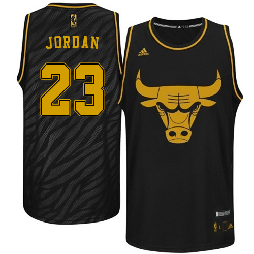 Michael Jordan Authentic In Black Adidas NBA Chicago Bulls Precious Metals Fashion #23 Men's Jersey