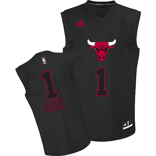 Derrick Rose Authentic In Black Adidas NBA Chicago Bulls Fashion II #1 Men's Jersey - Click Image to Close