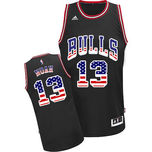 Joakim Noah Authentic In Black Adidas NBA Chicago Bulls USA Flag Fashion #13 Men's Jersey - Click Image to Close