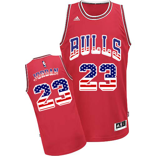 Michael Jordan Authentic In Red Adidas NBA Chicago Bulls USA Flag Fashion #23 Men's Jersey