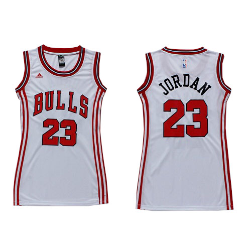 Michael Jordan Authentic In White Adidas NBA Chicago Bulls Dress #23 Women's Jersey