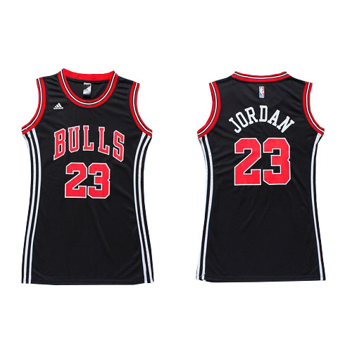 Michael Jordan Authentic In Black Adidas NBA Chicago Bulls Dress #23 Women's Jersey - Click Image to Close