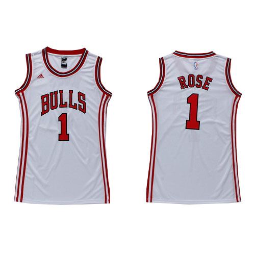 Derrick Rose Authentic In White Adidas NBA Chicago Bulls Dress #1 Women's Jersey - Click Image to Close
