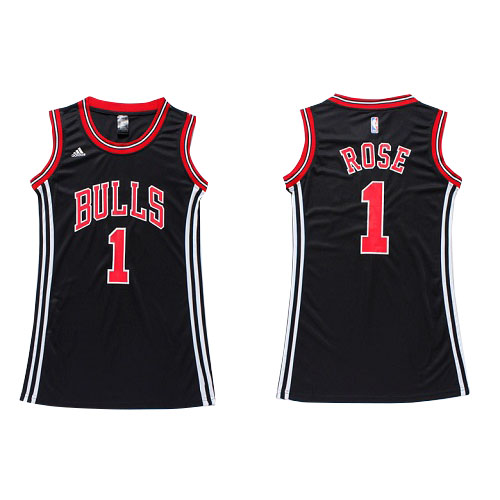 Derrick Rose Authentic In Black Adidas NBA Chicago Bulls Dress #1 Women's Jersey - Click Image to Close