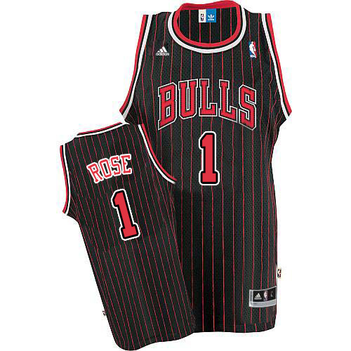 Derrick Rose Authentic In Black/Red Adidas NBA Chicago Bulls #1 Men's Jersey