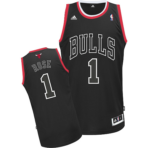Derrick Rose Authentic In Black Shadow Adidas NBA Chicago Bulls #1 Men's Jersey - Click Image to Close