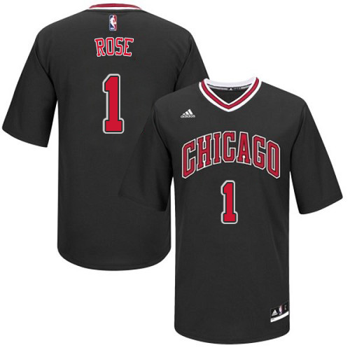 Derrick Rose Authentic In Black Adidas NBA Chicago Bulls Short Sleeve #1 Men's Jersey - Click Image to Close