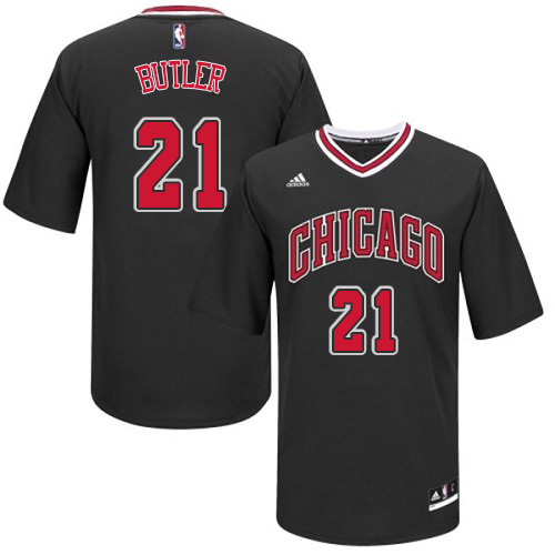 Jimmy Butler Authentic In Black Adidas NBA Chicago Bulls Short Sleeve #21 Men's Jersey
