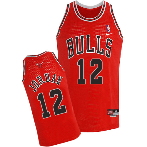 Michael Jordan Authentic In Red Nike NBA Chicago Bulls #12 Men's Throwback Jersey - Click Image to Close