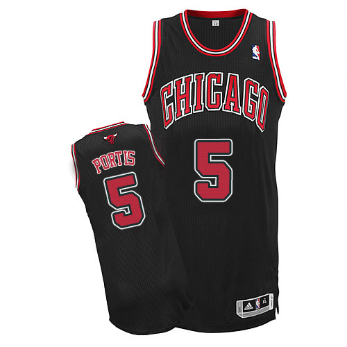Bobby Portis Authentic In Black Adidas NBA Chicago Bulls #5 Men's Alternate Jersey