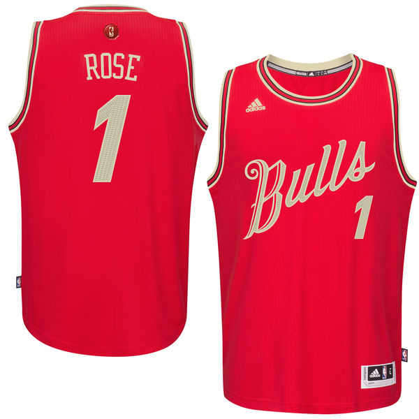 Derrick Rose Authentic In Red Adidas NBA Chicago Bulls 2015-16 Christmas Day #1 Men's Jersey - Click Image to Close
