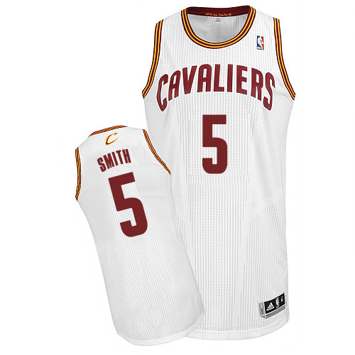 J.R. Smith Authentic In White Adidas NBA Cleveland Cavaliers #5 Men's Home Jersey - Click Image to Close