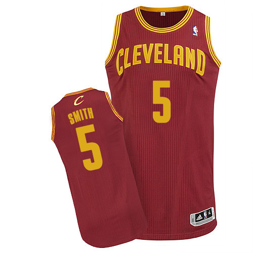 J.R. Smith Authentic In Wine Red Adidas NBA Cleveland Cavaliers #5 Men's Road Jersey - Click Image to Close