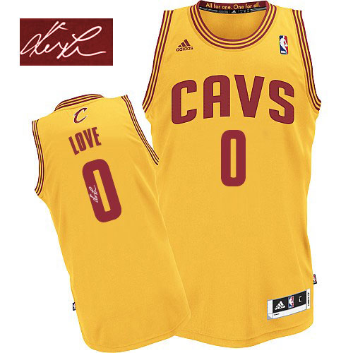 Kevin Love Authentic In Gold Adidas NBA Cleveland Cavaliers Autographed #0 Men's Alternate Jersey - Click Image to Close