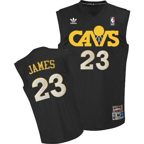 LeBron James Authentic In Black Adidas NBA Cleveland Cavaliers CAVS #23 Men's Throwback Jersey