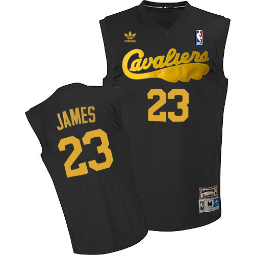 LeBron James Authentic In Black Adidas NBA Cleveland Cavaliers #23 Men's Throwback Jersey - Click Image to Close
