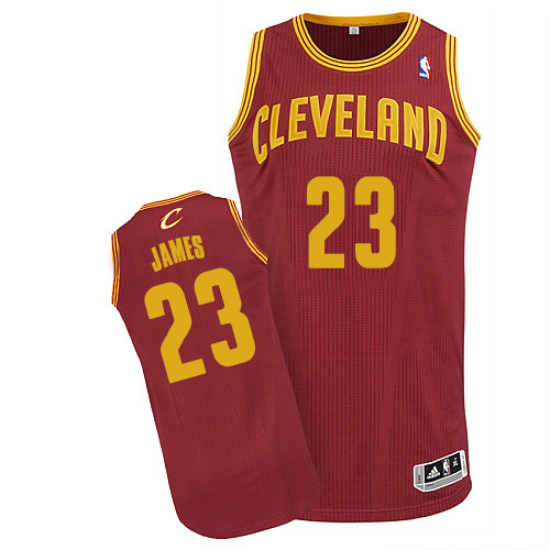 LeBron James Authentic In Wine Red Adidas NBA Cleveland Cavaliers #23 Men's Road Jersey - Click Image to Close