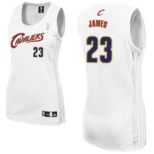 LeBron James Authentic In White Adidas NBA Cleveland Cavaliers #23 Women's Home Jersey