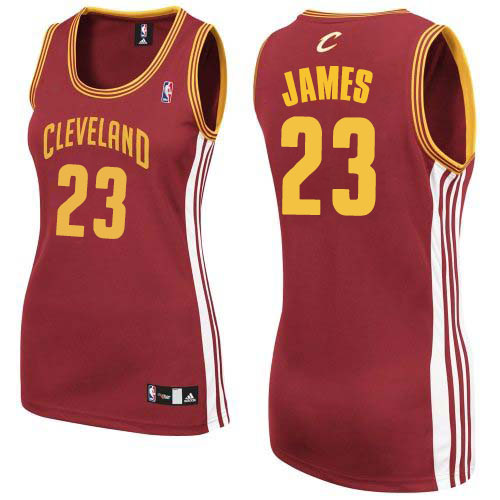 LeBron James Authentic In Wine Red Adidas NBA Cleveland Cavaliers #23 Women's Road Jersey - Click Image to Close