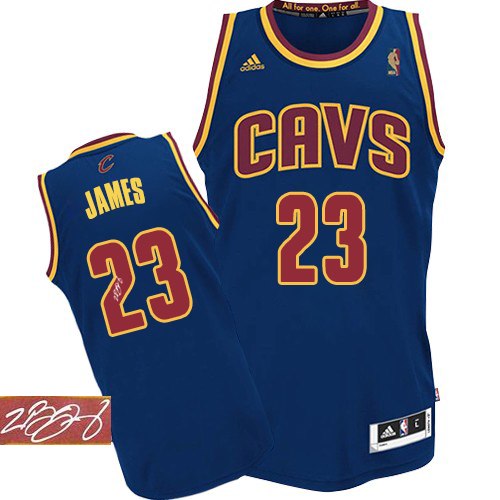 LeBron James Authentic In Navy Blue Adidas NBA Cleveland Cavaliers CavFanatic Autographed #23 Men's Jersey - Click Image to Close