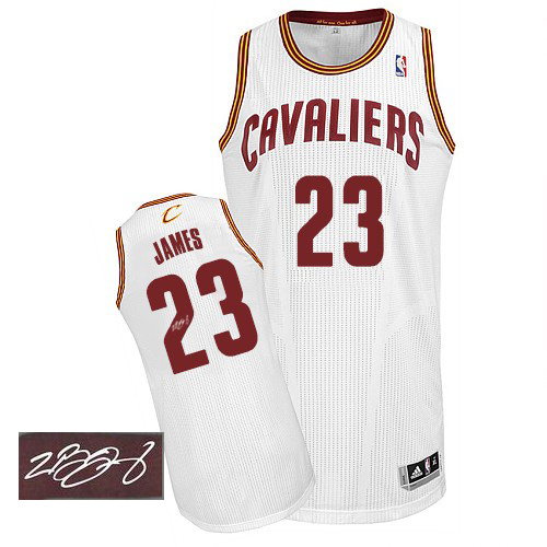 LeBron James Authentic In White Adidas NBA Cleveland Cavaliers Autographed #23 Men's Home Jersey - Click Image to Close