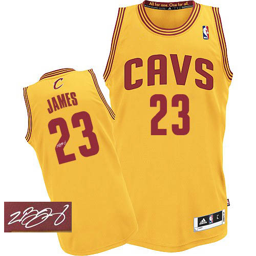 LeBron James Authentic In Gold Adidas NBA Cleveland Cavaliers Autographed #23 Men's Alternate Jersey