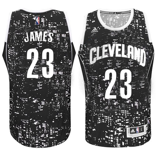 LeBron James Authentic In Black Adidas NBA Cleveland Cavaliers City Light #23 Men's Jersey - Click Image to Close
