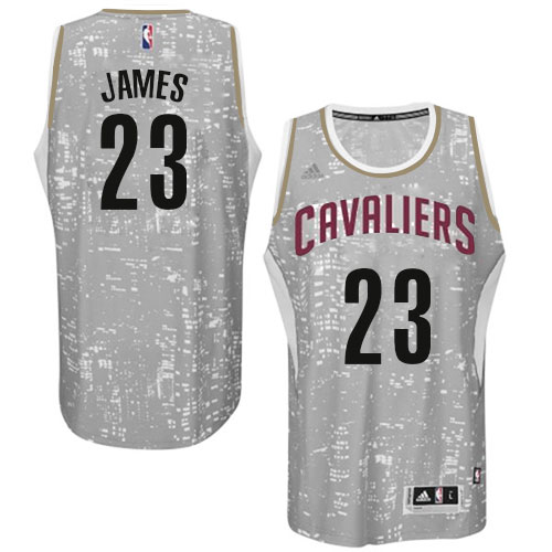 LeBron James Authentic In Grey Adidas NBA Cleveland Cavaliers City Light #23 Men's Jersey - Click Image to Close