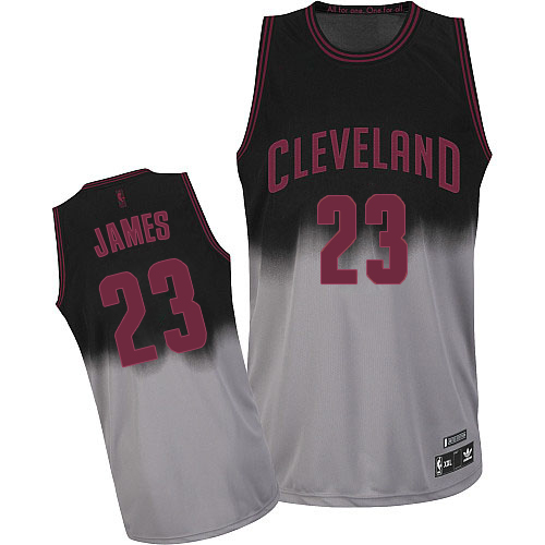 LeBron James Authentic In Black/Grey Adidas NBA Cleveland Cavaliers Fadeaway Fashion #23 Men's Jersey