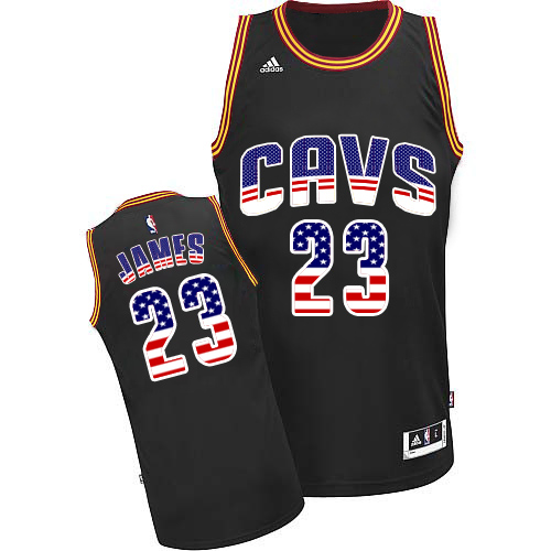 LeBron James Authentic In Black Adidas NBA Cleveland Cavaliers USA Flag Fashion #23 Men's Jersey - Click Image to Close