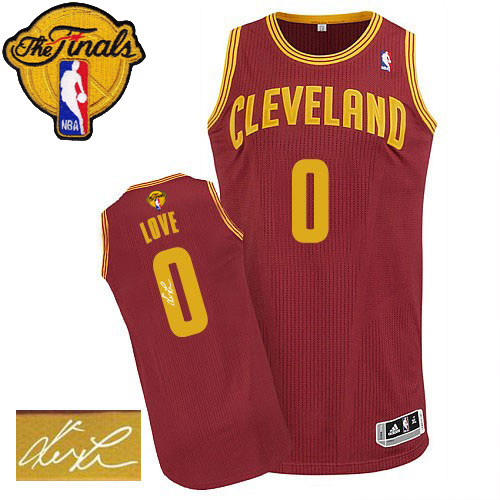 Kevin Love Authentic In Wine Red Adidas NBA The Finals Cleveland Cavaliers Autographed #0 Men's Road Jersey - Click Image to Close