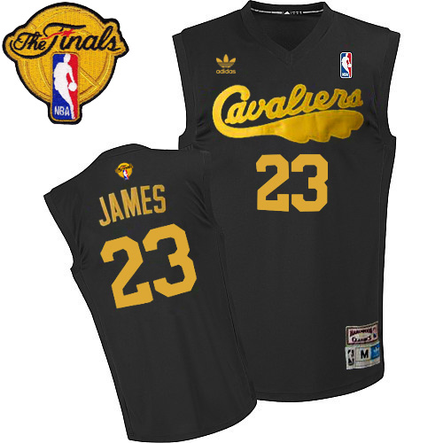 LeBron James Authentic In Black Adidas NBA The Finals Cleveland Cavaliers #23 Men's Throwback Jersey