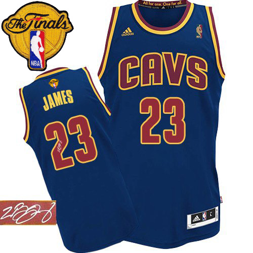 LeBron James Authentic In Navy Blue Adidas NBA The Finals Cleveland Cavaliers CavFanatic Autographed #23 Men's Jersey - Click Image to Close