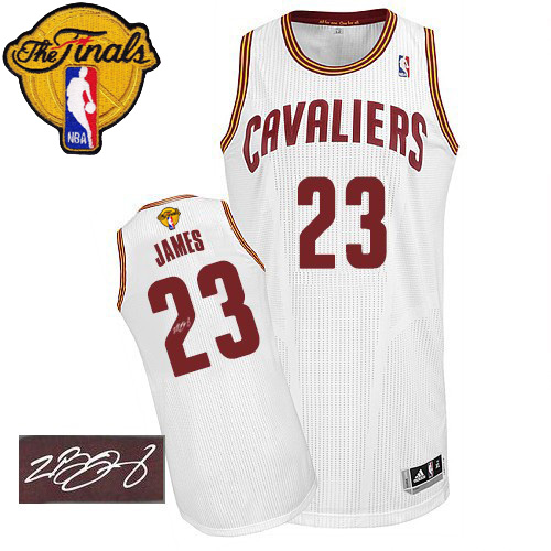 LeBron James Authentic In White Adidas NBA The Finals Cleveland Cavaliers Autographed #23 Men's Home Jersey - Click Image to Close