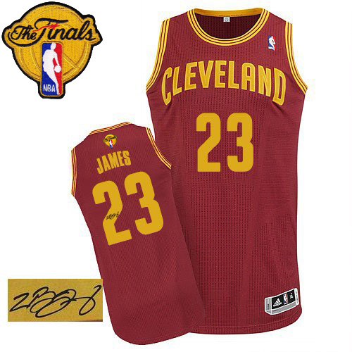 LeBron James Authentic In Wine Red Adidas NBA The Finals Cleveland Cavaliers Autographed #23 Men's Road Jersey - Click Image to Close