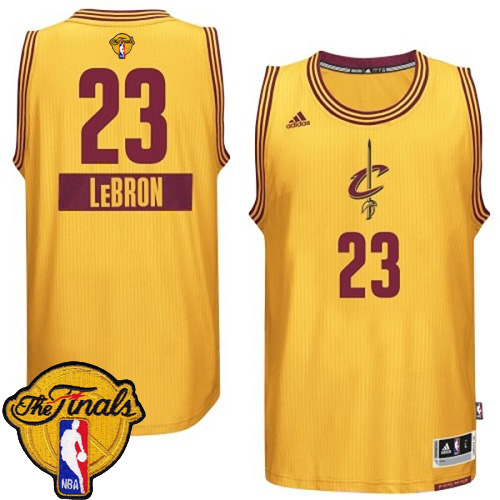 LeBron James Authentic In Gold Adidas NBA The Finals Cleveland Cavaliers 2014-15 Christmas Day #23 Men's Jersey - Click Image to Close