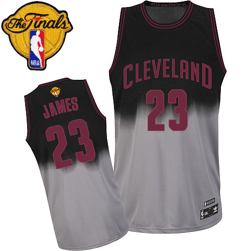 LeBron James Authentic In Black/Grey Adidas NBA The Finals Cleveland Cavaliers Fadeaway Fashion #23 Men's Jersey - Click Image to Close