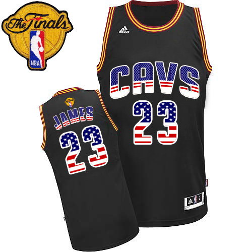 LeBron James Authentic In Black Adidas NBA The Finals Cleveland Cavaliers USA Flag Fashion #23 Men's Jersey - Click Image to Close