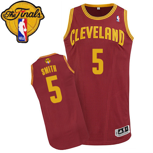 J.R. Smith Authentic In Wine Red Adidas NBA The Finals Cleveland Cavaliers #5 Men's Road Jersey - Click Image to Close