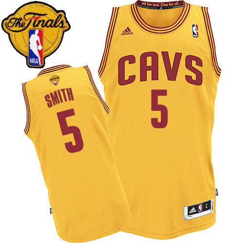 J.R. Smith Authentic In Gold Adidas NBA The Finals Cleveland Cavaliers #5 Men's Alternate Jersey - Click Image to Close