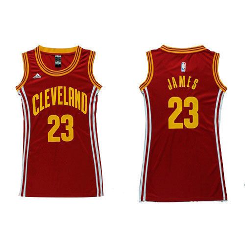 LeBron James Authentic In Wine Red Adidas NBA Cleveland Cavaliers Dress #23 Women's Jersey - Click Image to Close