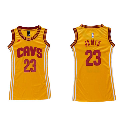 LeBron James Swingman In Gold Adidas NBA Cleveland Cavaliers Dress #23 Women's Jersey - Click Image to Close