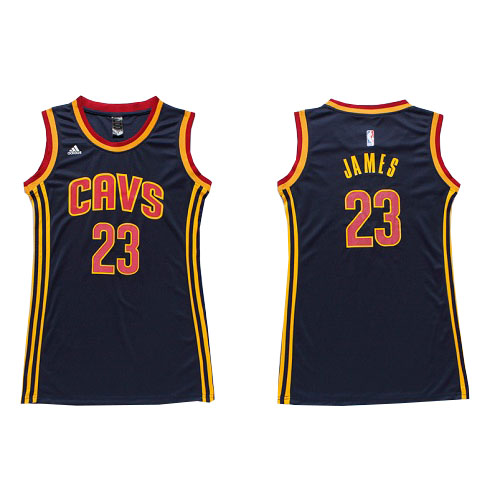 LeBron James Authentic In Navy Blue Adidas NBA Cleveland Cavaliers Dress #23 Women's Jersey