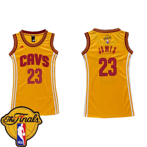 LeBron James Authentic In Gold Adidas NBA The Finals Cleveland Cavaliers Dress #23 Women's Jersey - Click Image to Close