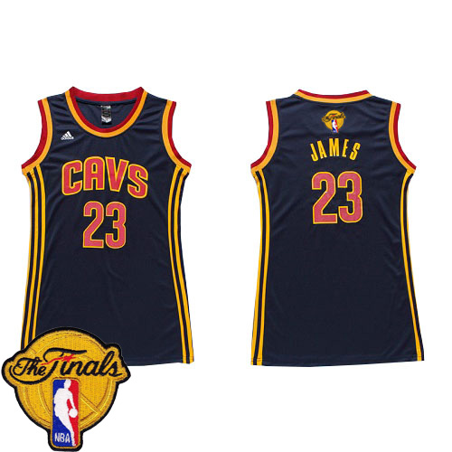LeBron James Swingman In Navy Blue Adidas NBA The Finals Cleveland Cavaliers Dress #23 Women's Jersey - Click Image to Close