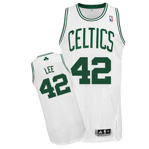 David Lee Authentic In White Adidas NBA Boston Celtics #42 Men's Home Jersey - Click Image to Close