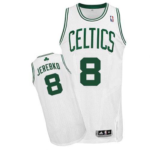 Jonas Jerebko Authentic In White Adidas NBA Boston Celtics #8 Men's Home Jersey - Click Image to Close